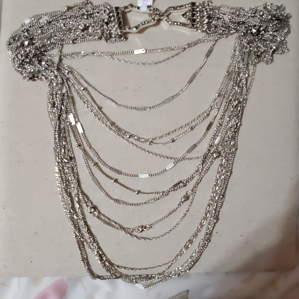 silver bib necklace ,silver plated